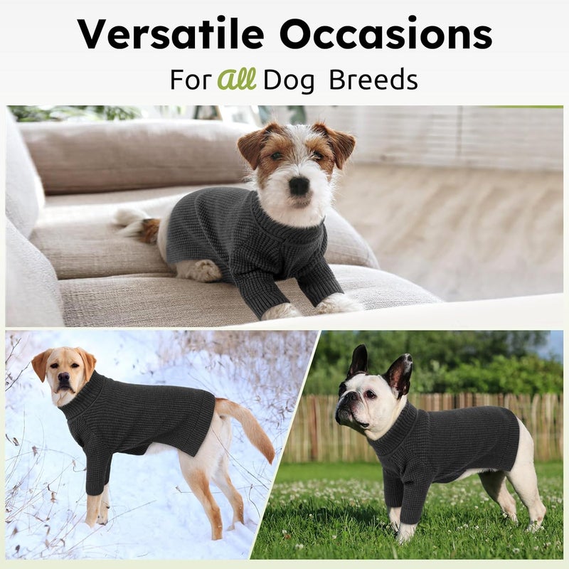 Queenmore Turtleneck Long Sleeve Knitted Sweater with Check Pattern, Warm Dog & Cat Sweater for Small to Large Pets, Charcoal Gray XS - Image 5
